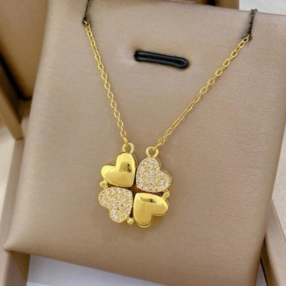 Gold Heart Stainless Steel 2 Way Pendant Necklace